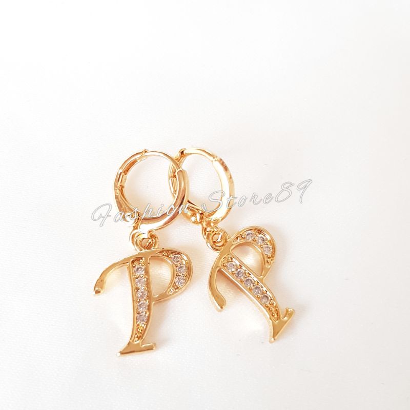 Anting Inisial Perhiasan Lapis Emas Anting Huruf Alphabet Dewasa