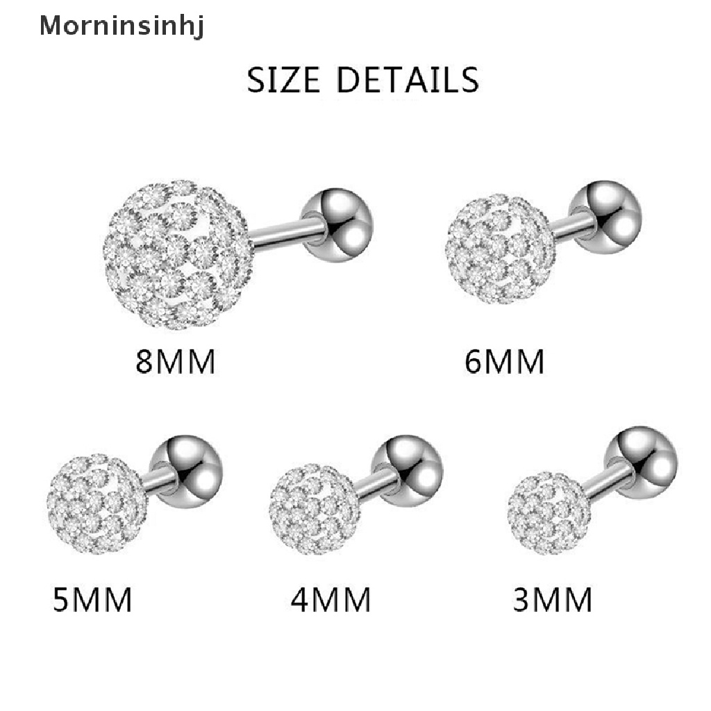 Mornin Anting Bola Kristal Surgical Steel Ear Plugs Brow s Wanita Ear Studs Cartilage Tragus Helix Lip Studs Ring Drat Dalam Perhiasan Tubuh id