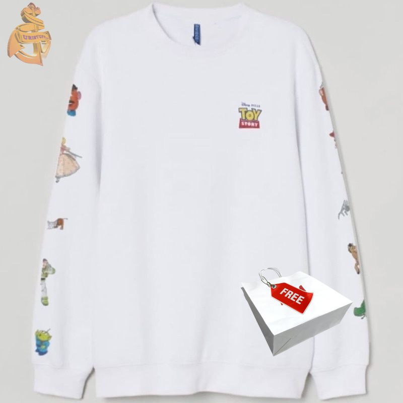 Crewneck Sweater H&amp;m Toy Story Putih HnM Wanita Cewek Pria White Free Paper Bag