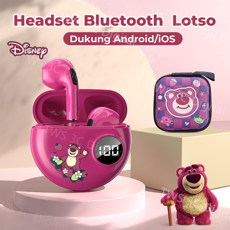 Disney Headset Lotso TWS Bluetooth 5.3 Earphone 100% ORI with Microphone HIFI Stereo Earbuds Digital Power Display Support Android/IOS