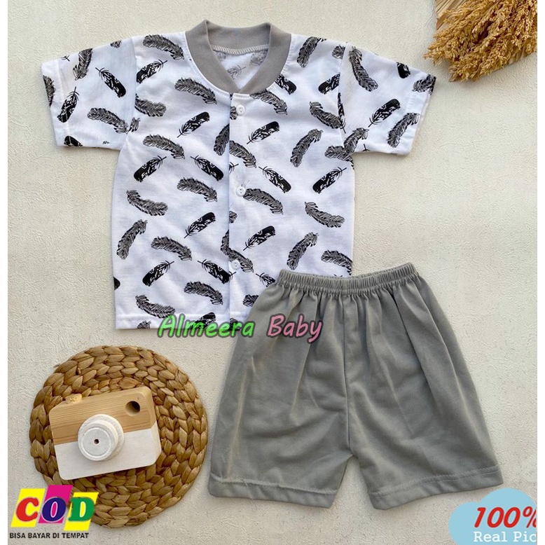 Setelan Baju Bayi Piyama Bayi Lengan Pendek Kancing Depan Usia 3-12 Bulan