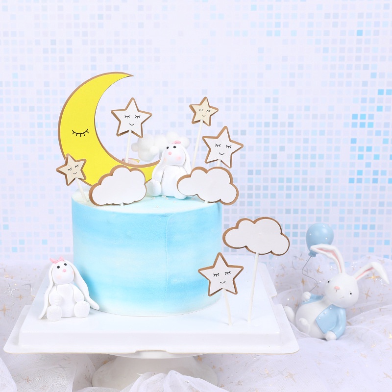 9pcs Topper Kue Bentuk Bulan Bintang Untuk Dekorasi Pesta Ulang Tahun Baby Shower