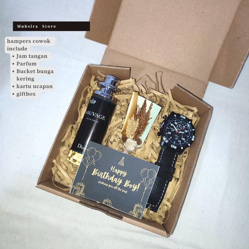 HAMPERS KADO ULANG TAHUN COWOK KEKINIAN KADO PRIA KADO WISUDA SOUVENIR KADO SEMPRO KADO ANNIVERSARY GIFT BOX PARSEL PARCEL DOMPET JAM TANGAN PARFUM COWO MURAH