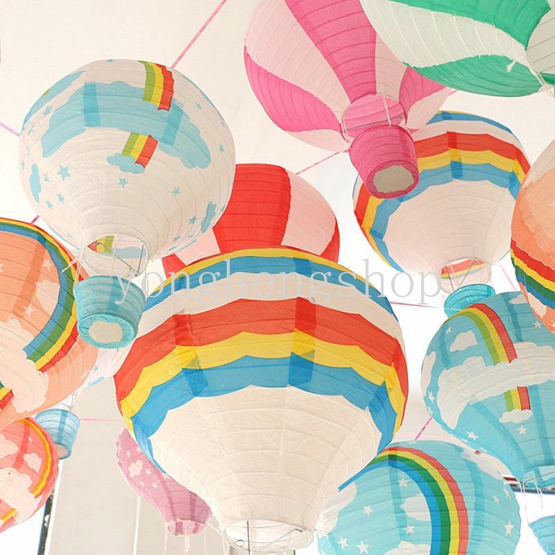 Lampion Kertas Bentuk Balon Udara Warna Pelangi Ukuran 12 Inch Untuk Dekorasi Pesta Pernikahan