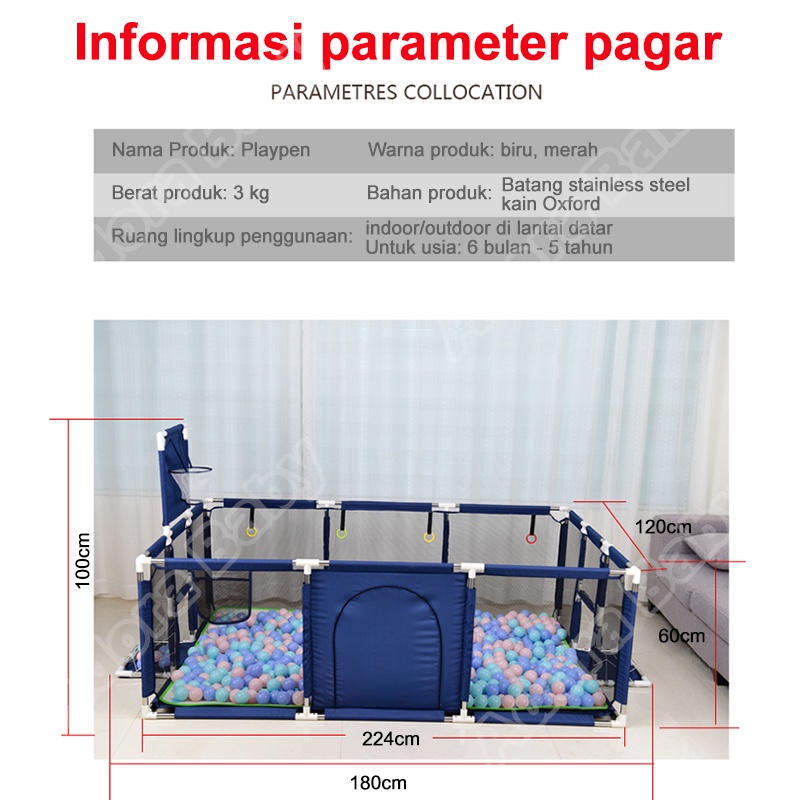 Ready stock✅ Baby Kolam Mandi Bola Anak Hadiah Ulang Tahun/Playpen Pagar Bayi 120*180CM/Keranjang Mandi Bola Anak Lmport/Tempat Bermain Anak/Mainan Tenda Anak/Pagar Bayi Bermain/Playpen Untuk Anak/Pagar Bayi Bermain