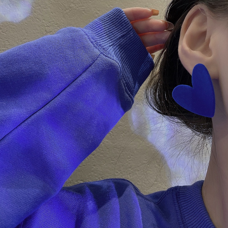 Anting Stud Silver Needle S925 Warna Biru Bahan Velvet Gaya Simple Untuk Musim Semi