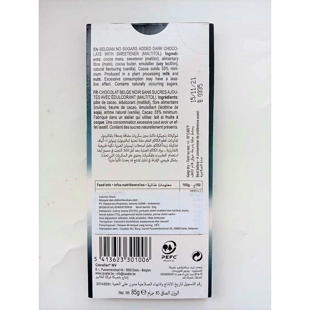 

✨NEW✨ -CAVALIER DARK BELIGIAN CHOCOLATIER / COKLAT DARK BELGIAN 85 GR- 1.1.23
