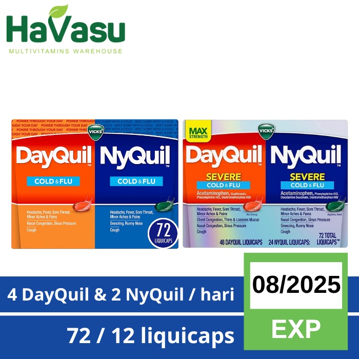 Vicks Dayquil Nyquil Severe Cold &amp; Flu Liquicaps Batuk Pilek USA