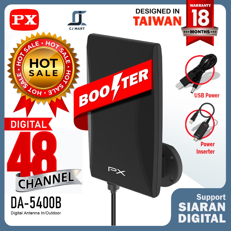 PX DA 5400B Antena TV Digital Analog+Kabel 12M Booster Indoor/Outdoor