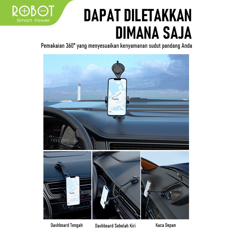 HOLDER DUDUKAN HP MOBIL ROBOT Universal Car Holder RT-CH17 30CM Alumunium Tube with Stent - Garansi Resmi 1 Tahun