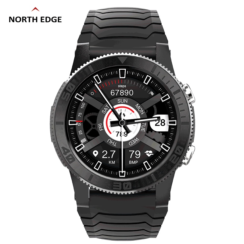 NORTH EDGE XTREK 5Jam Tangan Pintar GPS, Kompas Oksigen Darah 120 + Mode Olahraga Tahan Air 50M Kompatibel dengan IOS Android