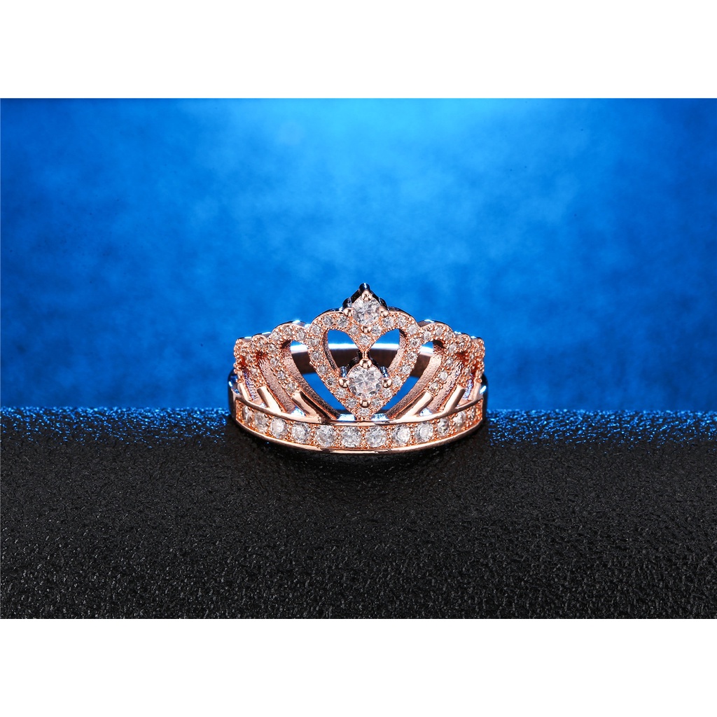 Goldkingdom Aksesoris Perhiasan Fashion Ready Stock Klasik Micro Studded Diamond Crown Ring