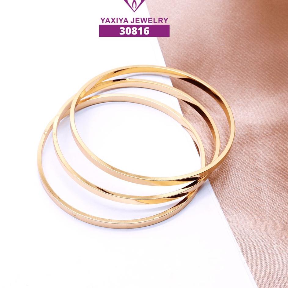 ✾ Yaxiya Gelang Keroncong Set 3 Lapis Emas Perhiasan Imitasi 442 ➾