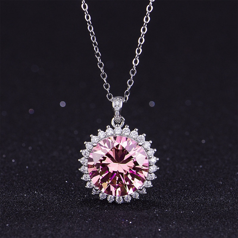 Kalung Cubic Zirconia Bulat Pink Aesthetic Untuk Wanita Temperamen Pengantin Manis Pernikahan Pertunangan Perhiasan Hadiah Ulang Tahun