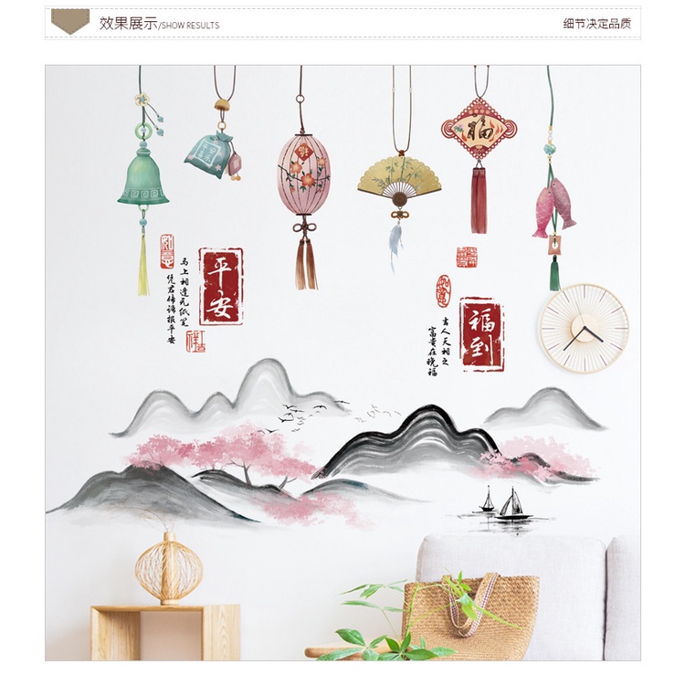 Gaya Cina Cina Simpul Latar Belakang Yang Dapat Dilepas Stiker Dinding Restoran Ruang Tamu Tahan Air Self-adhesive Landscape Wallpaper