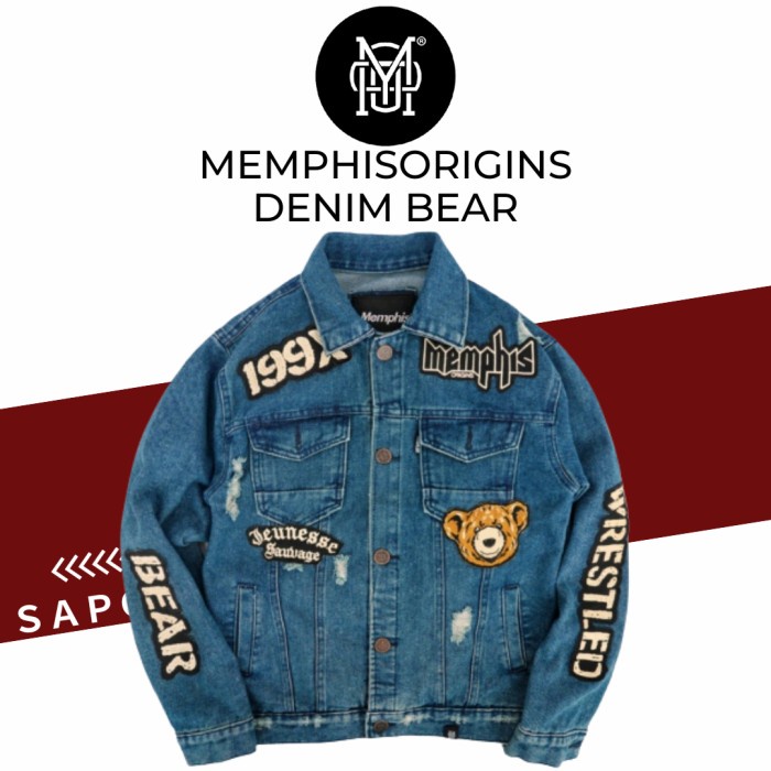 Jacket memphisorigins memphis origins denim bear jaket pria wanita