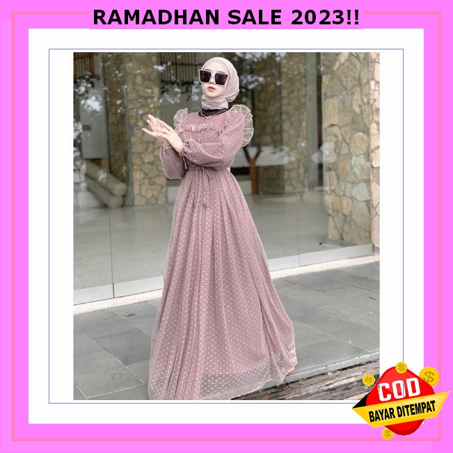 Gamis Lebaran Terbaru Syari Elegan Ghamis Midi Dress 2023 Wanita Long Dress Mewah Model Baru Muslim 