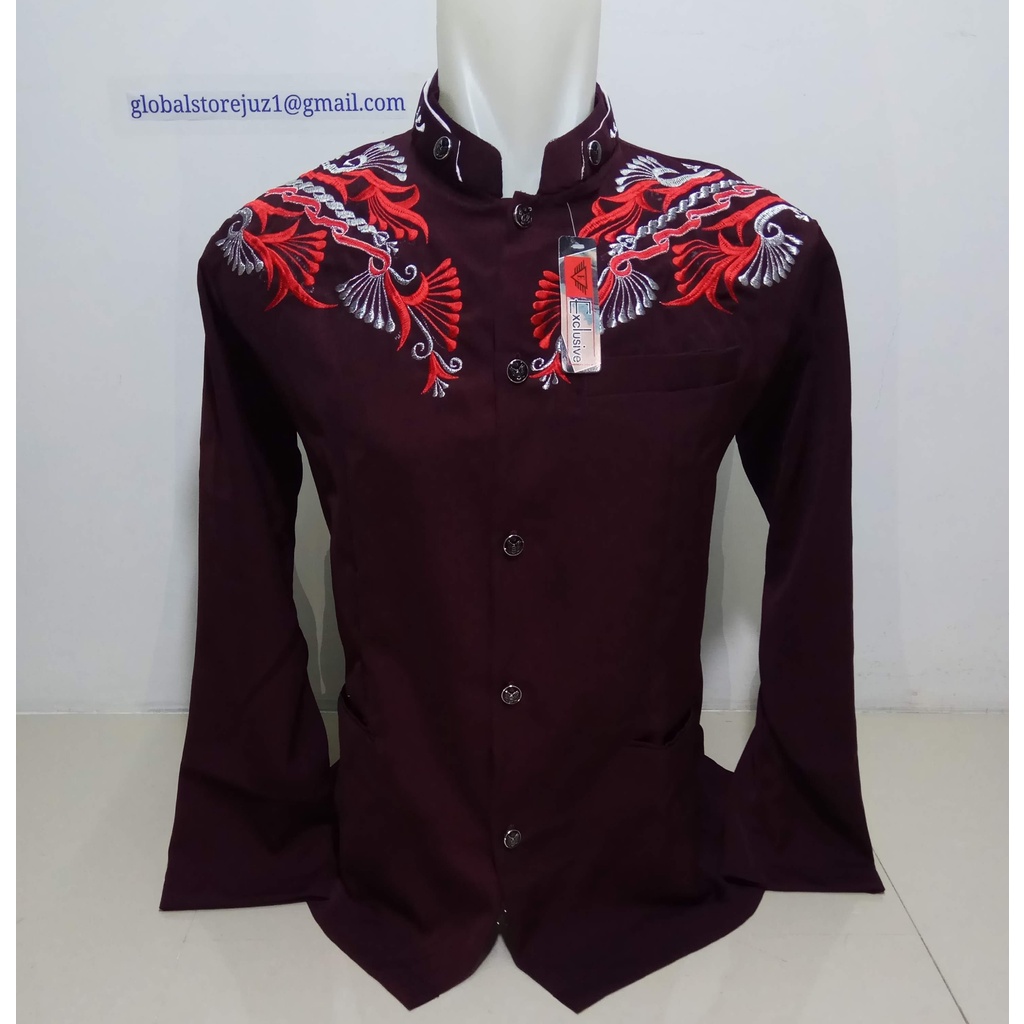 Jasko Bordir Merah Tua / Jasko / Jas Koko Pakaian Muslim Pria Bordir / M81 Bahan Hightwis