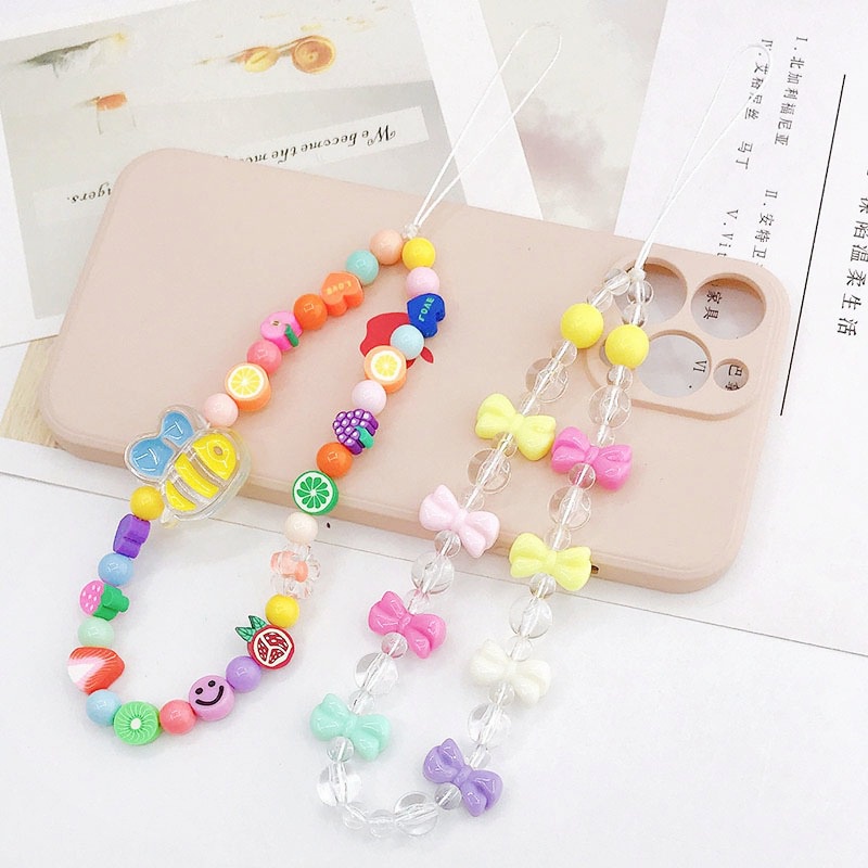 Rantai Manik-Manik Buah Buahan Kartun Lucu 3D Untuk iPhone Android OPPO VIVO Huawei Xiaomi Redmi Samsung Semua Ponsel Earphone Case Tali Gelang Anti Hilang