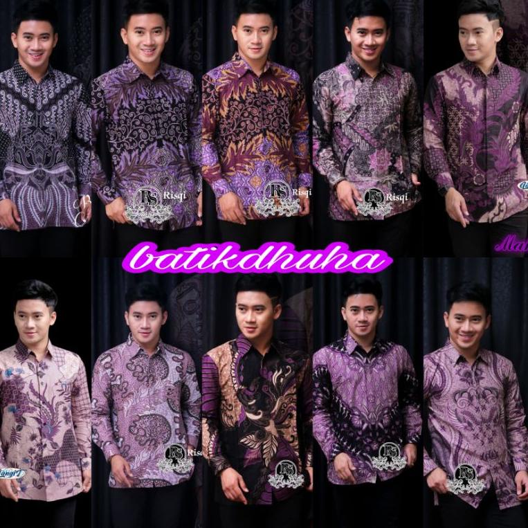 LANGSUNG ATC BAJU BATIK KEMEJA PRIA LENGAN PANJANG SEKARJAGAT UNGU LILAC M L XL XXL