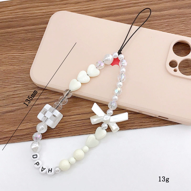 Manik-manik Putih Rantai Ponsel Aksesoris Anti Hilang Handmade Gelang Tali Untuk iPhone Android OPPO VIVO Huawei Xiaomi Redmi Samsung