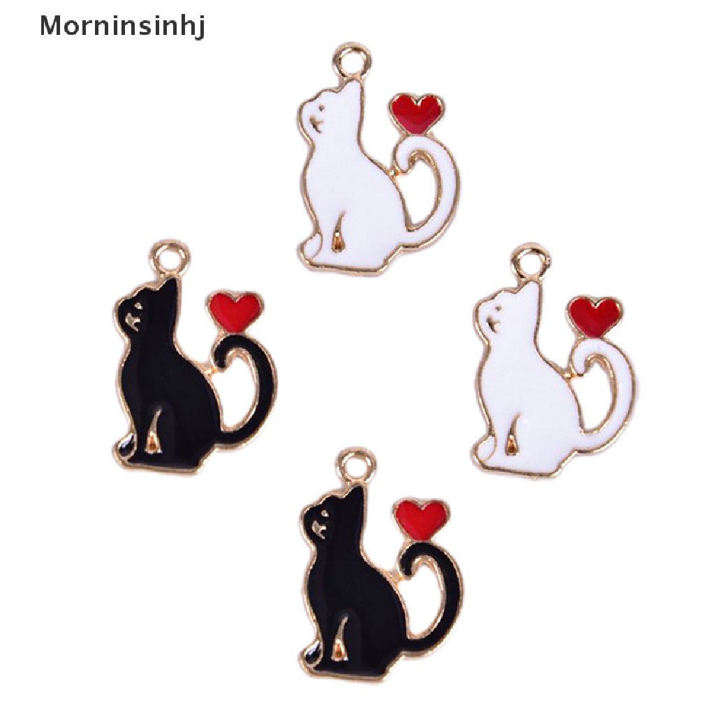 Mornin 10Pcs/Set Enamel Alloy Kucing Cinta Hati Ch Liontin Perhiasan DIY Membuat Craft id