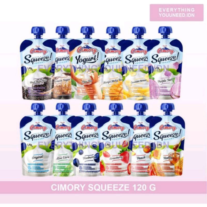 

Cimory Squeeze yogurt bisa mix strawbery blueberry originalpeach honey aloevera 120ml 1dus isi 24pcs