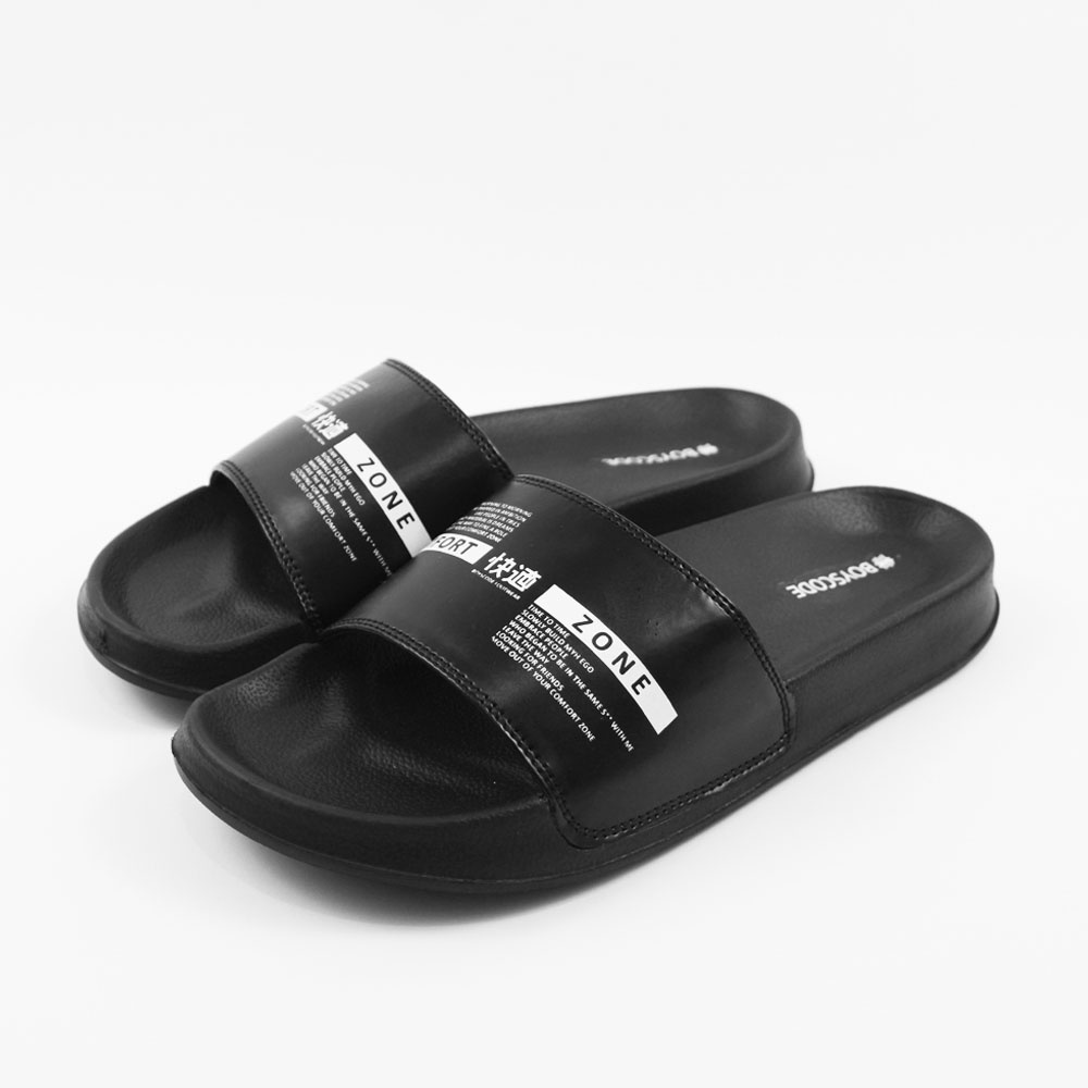 Sendal Slop Pria Wanita BOYSCODE Comfort Zone Fullblack/ Slide Pria / Slip On Pria / Sendal Cowok / Sendal Cewek