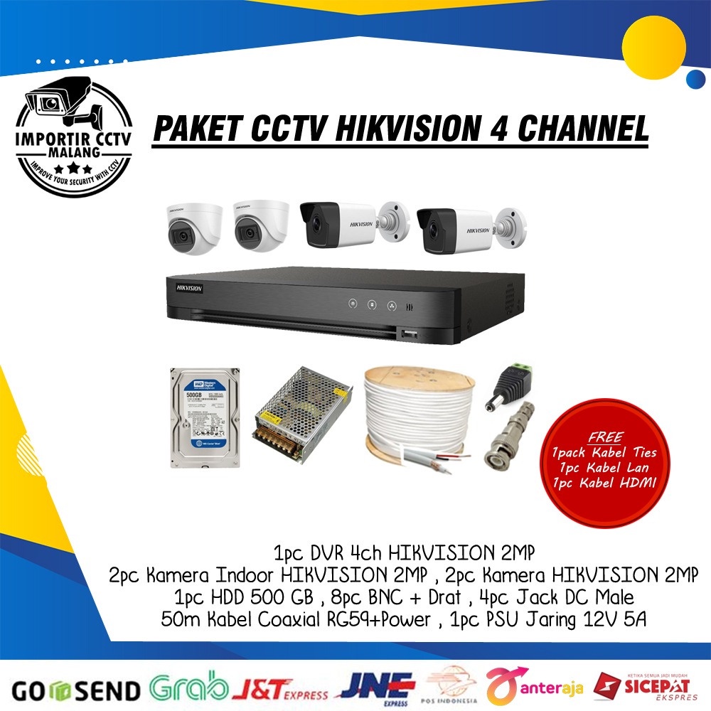 PAKET CCTV HIKVISION 4CH 4 KAMERA Siap Pasang