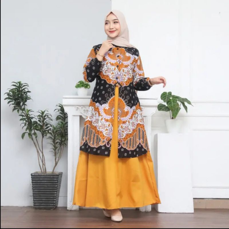 Gamis batik modern gamis kekinian gamis batik motif kuncoro gamis batik premium gamis batik kombinas