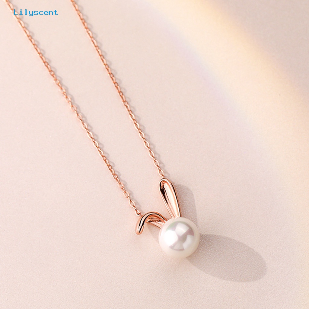 [LS] Wanita Kalung Slim Link Rantai Elegan Dainty Temperamen Hadiah Hypoallergenic Berkilau Mutiara Imitasi Kelinci Liontin Kalung Fashion Perhiasan