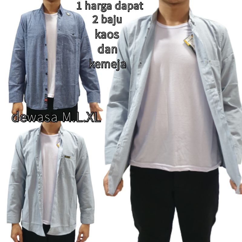 1 harga dapat 2 baju kaos dan kemeja M.L.XL.dewasa