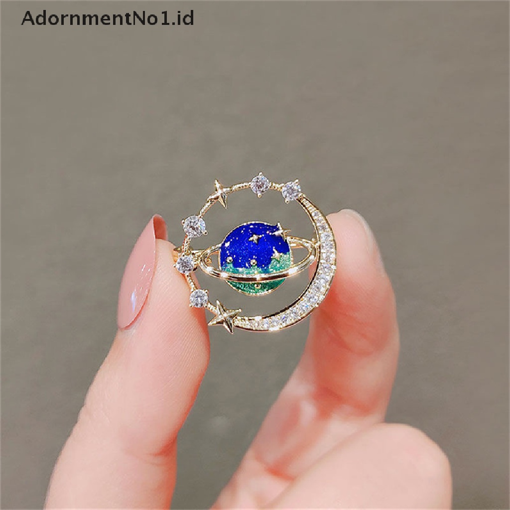 [AdornmentNo1] Lucu Bumi Bulan Bintang Bros Planet Biru Anti Liar Pin Mantel Syal Bros Perhiasan [ID]