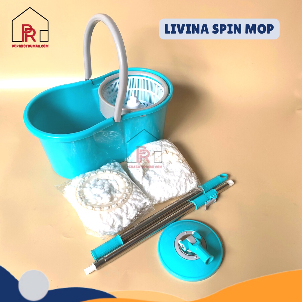 Set Alat Pel Spin Mop Premium / Pel Lantai Praktis Tanpa Peres + Ember Pengering Stainlees