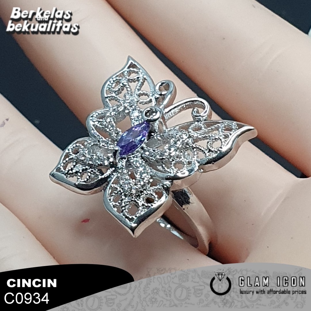 Cincin Kupu-kupu ukir mata ungu  C0934 CCS