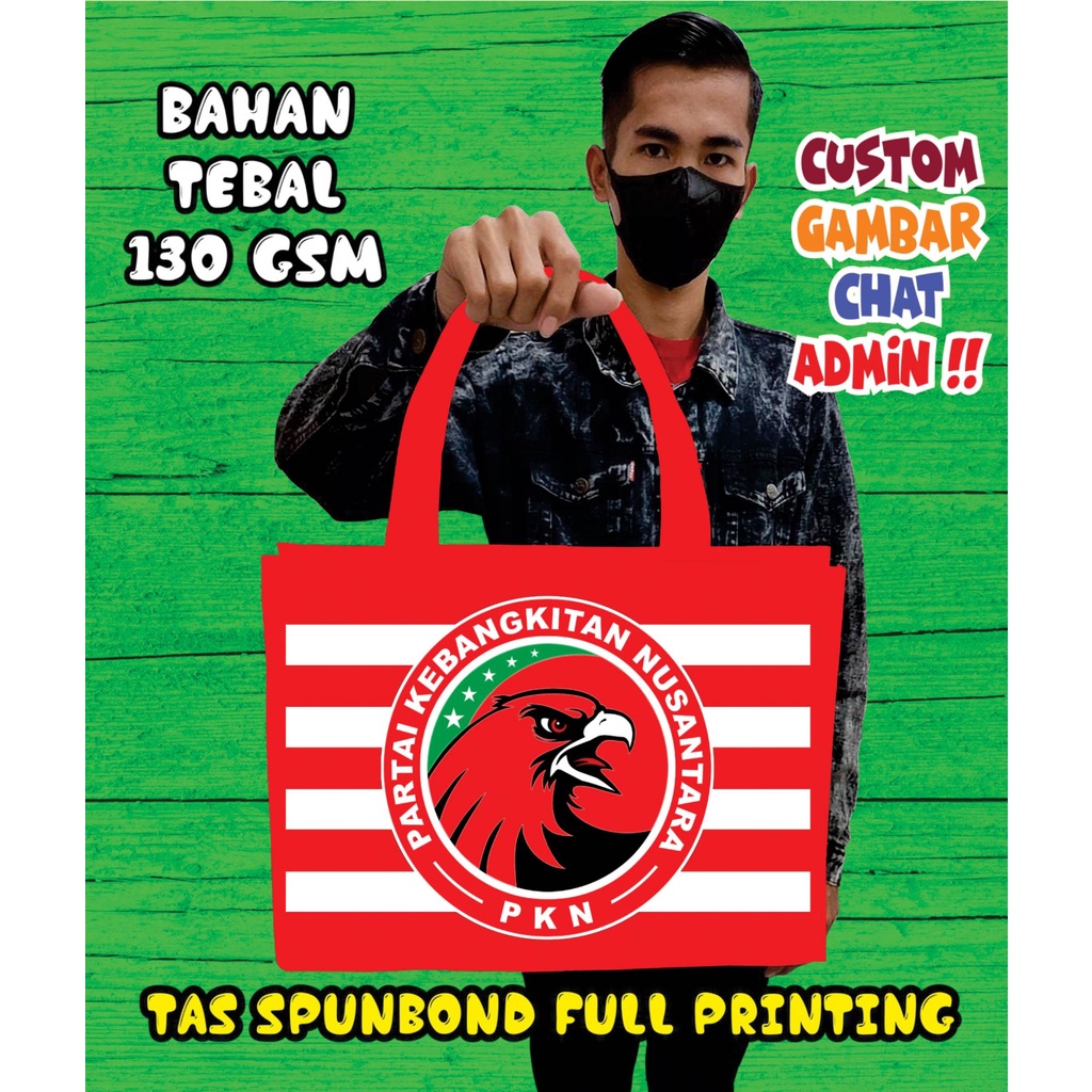 

Tas Tote Bag PARTAI KEBANGKITAN NUSANTARA/Tas Spundbond Tebal Desain PARTAI PKN/Goodie Bag Spundbond PARTAI PKN/Souvenir PARTAI/Tas Spundbond Custom