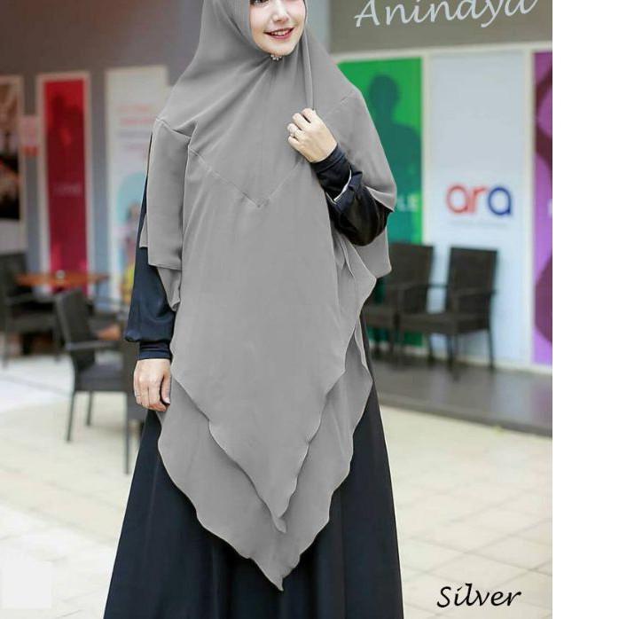 ☀ Jilbab Hijab Kerudung Bergo Khimar Instan Syari 2 Layer Anindya Ceruty Babydoll Jumbo Panjang Mura