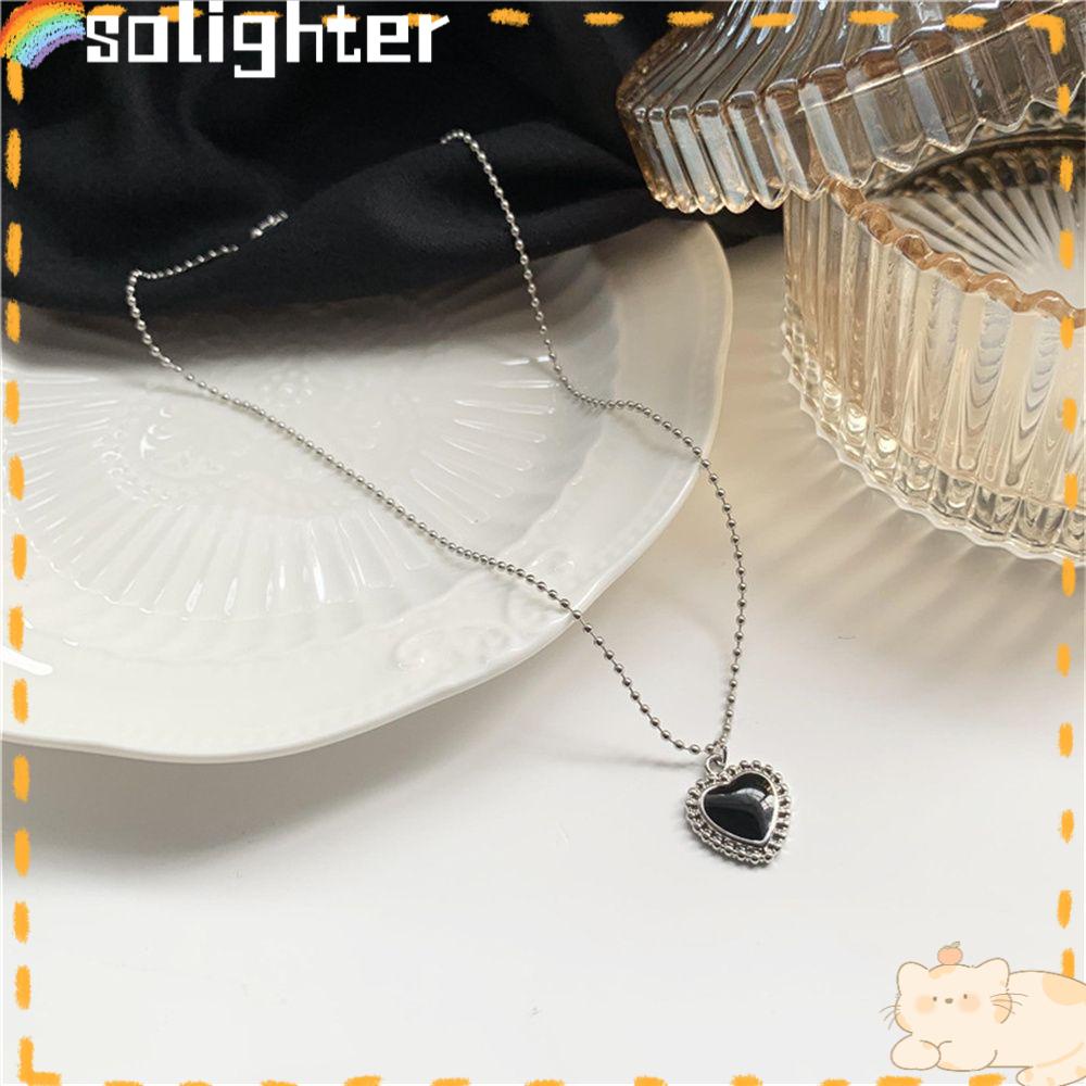 Solighter Kalung Kristal Hitam Kesederhanaan Hadiah Gaya Korea Choker Aksesoris