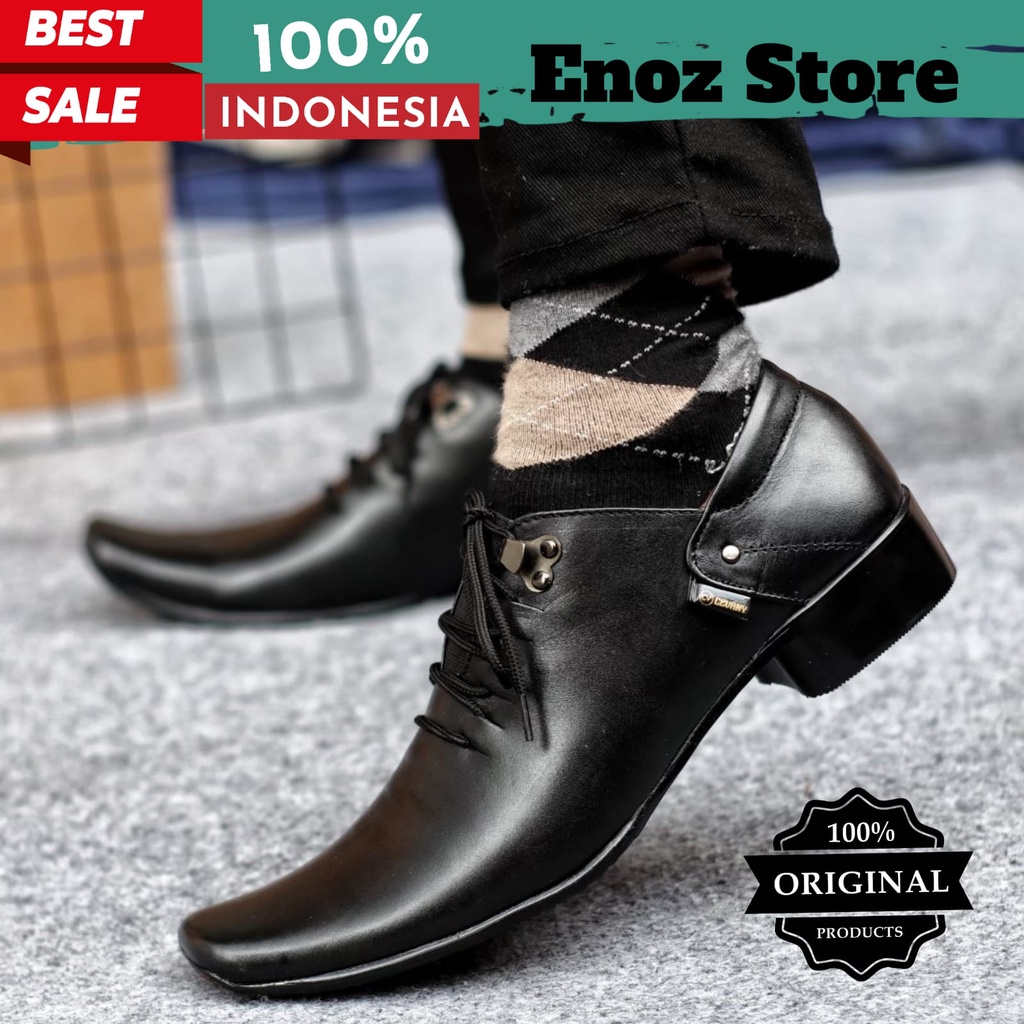 sepatu pantofel pria kulit asli Hitam Model Tali Branded Ori Enoz Ozan Pantopel Formal Pesta Bisnis Ellegant