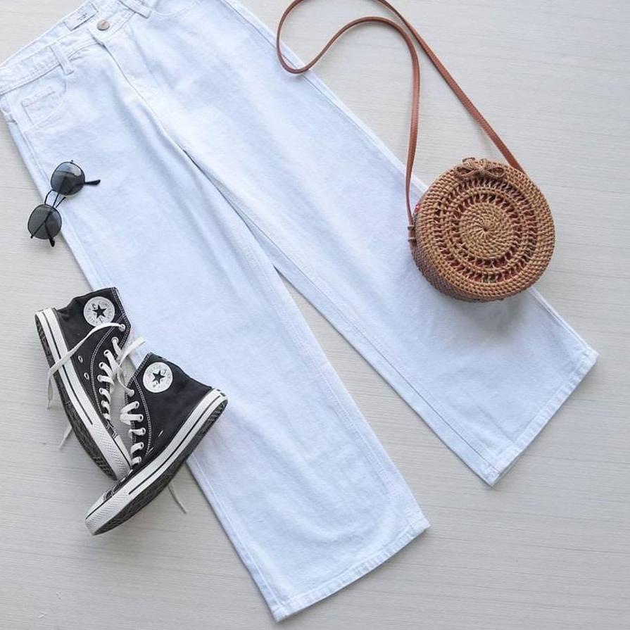 Kekinian -  HAEL OUTFIT CELANA JEANS WANITA KULOT WARNA BOYFRIEND KULOT JEANS KULOT PUTIH 