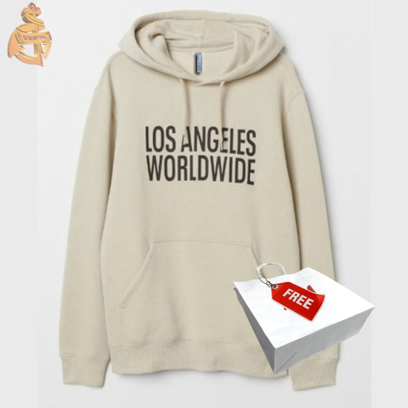 HnM Hoodie Pria Wanita Cream H&amp;M Los Angeles Tag Label Free Paper Bag