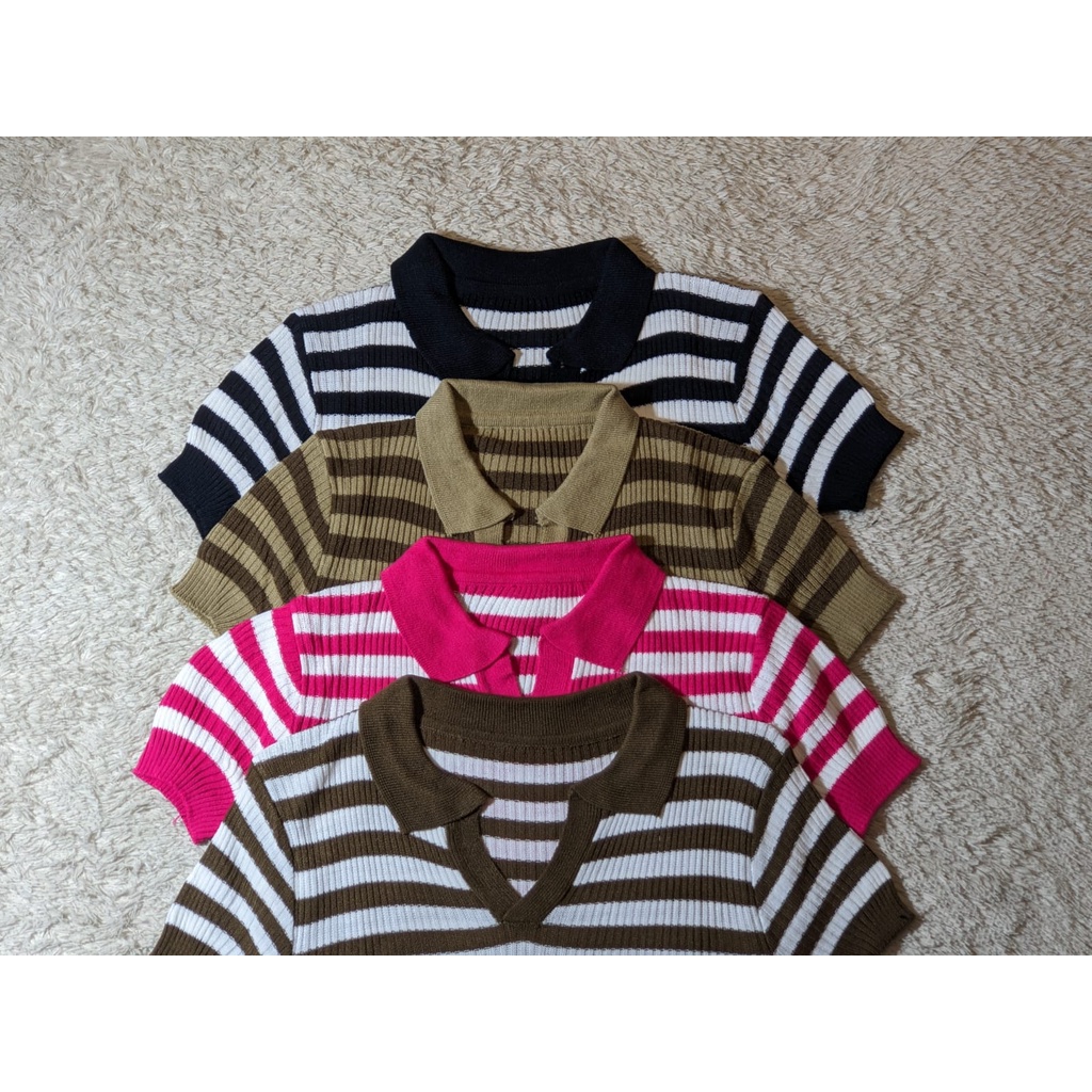 Crop top kerah polo salur