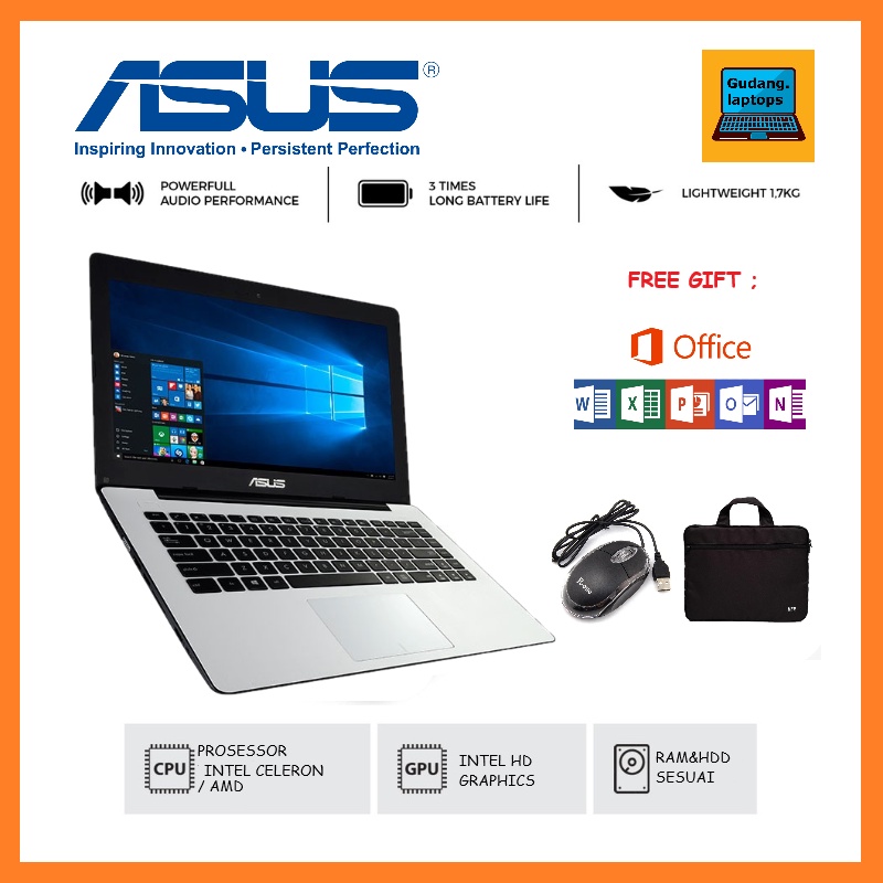 Laptop Asus x453 Intel Celeron Ram 8gb Ssd 240gb Windows 10 /Free Mouse &amp; Tas