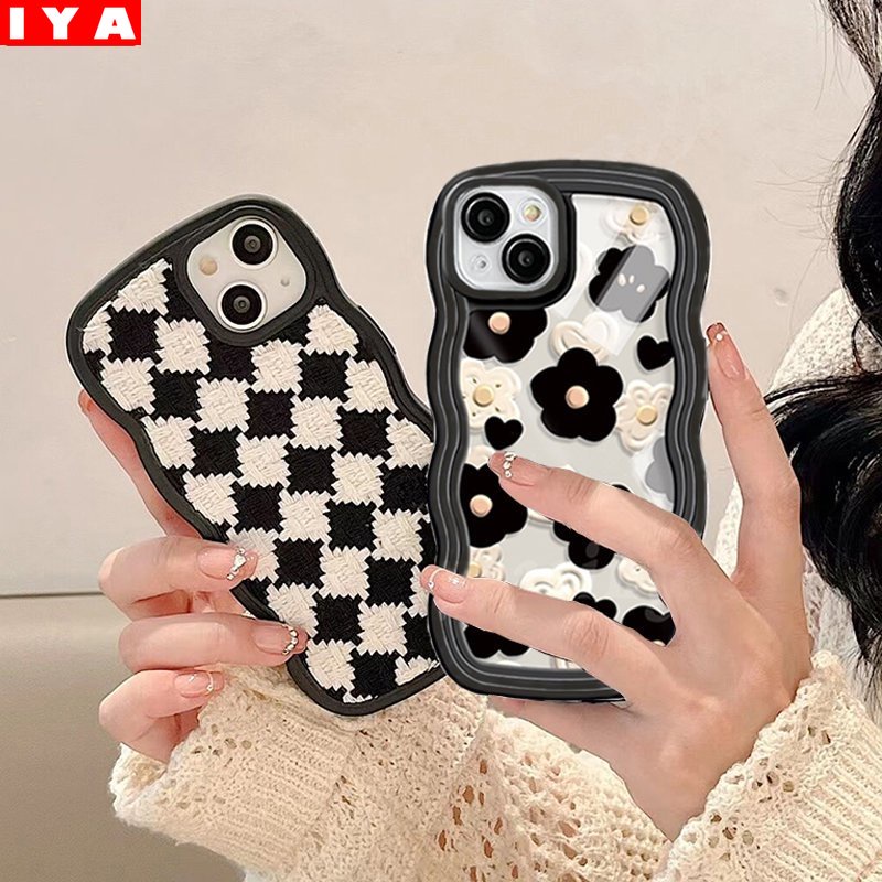 IPHONE Kompatibel Untuk Iphone13 14 12 11 Pro MAX iPhone7 8plus 6s Plus XR 14Plus XS MAX SE 2020 Timbul Motif Bunga Berlian Check Pattern Wavy Edge Clear Phone Cover