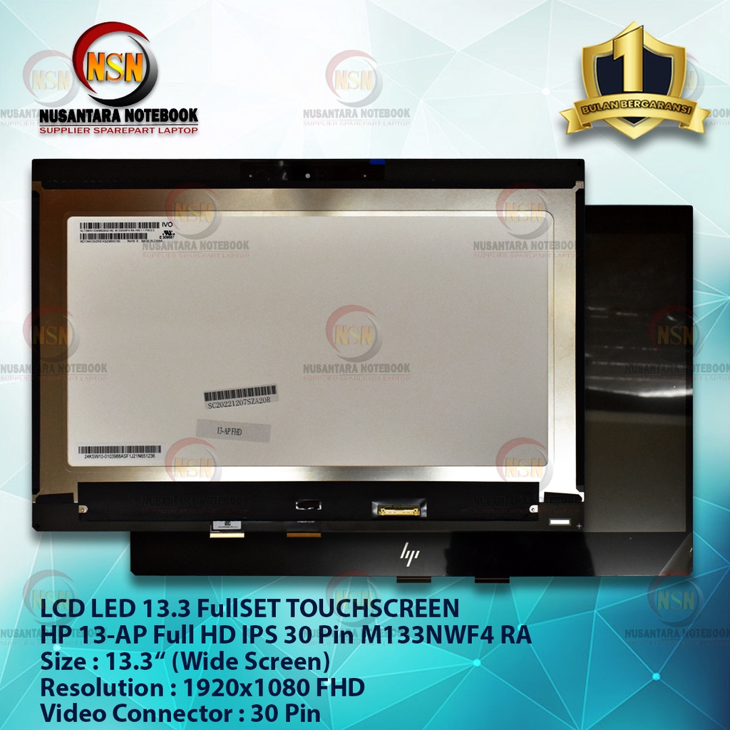 LCD LED 13.3 HP 13-AP FULLSET TOUCHSCREEN FULL HD IPS 30Pin M133NWF4