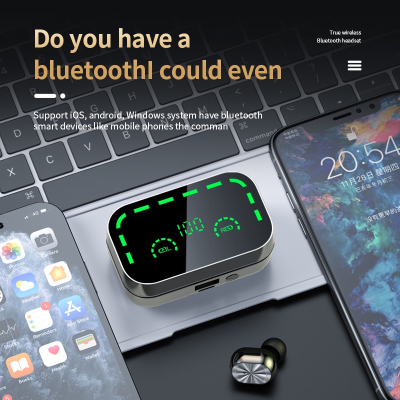 (COD)HiFi Bass Upgrade Bluetooth 5.3 New YD05 Bluetooth Headset TWS model pribadi 5.3 Cermin layar besar tampilan digital cerdas earphone olahraga android/iphone