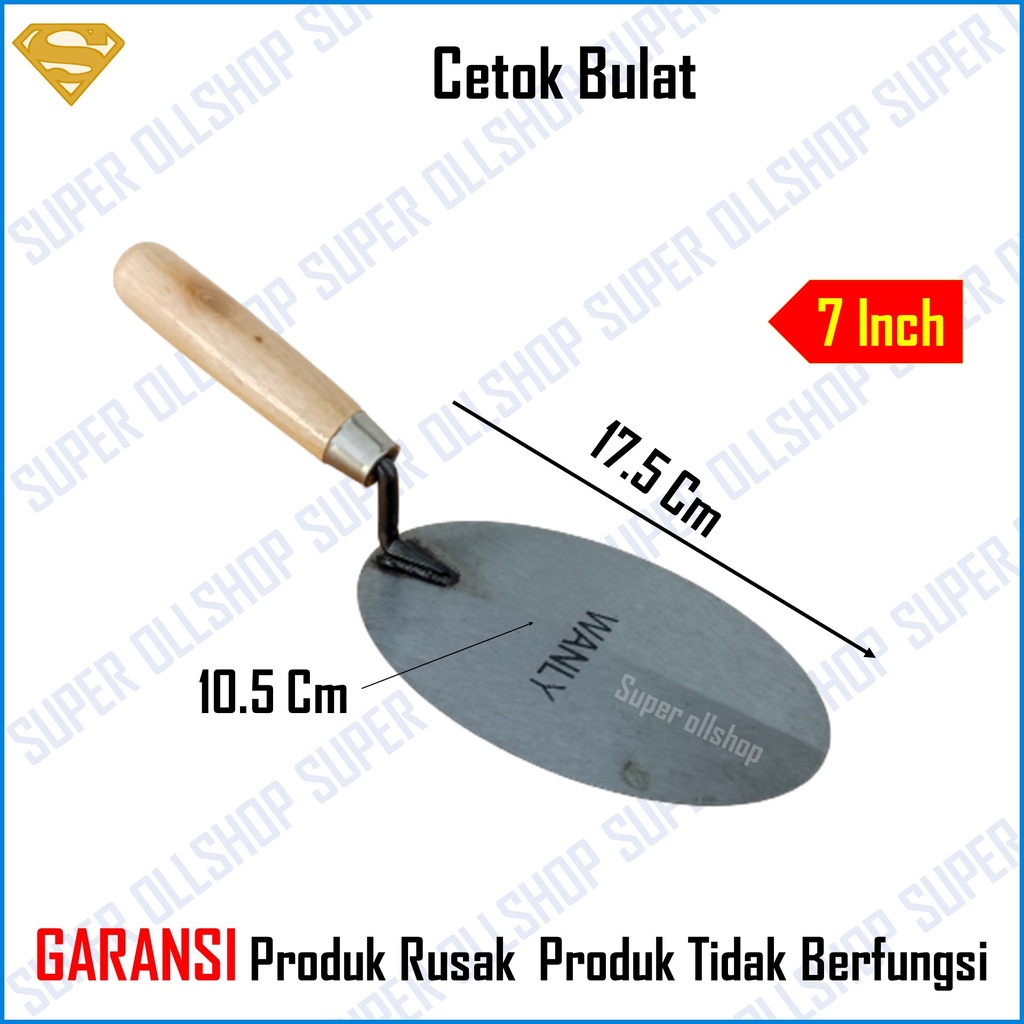 Sendok Semen Gagang Kayu Bulat 6 inch 7 inch / Cetok Semen Galur Skop Kecil