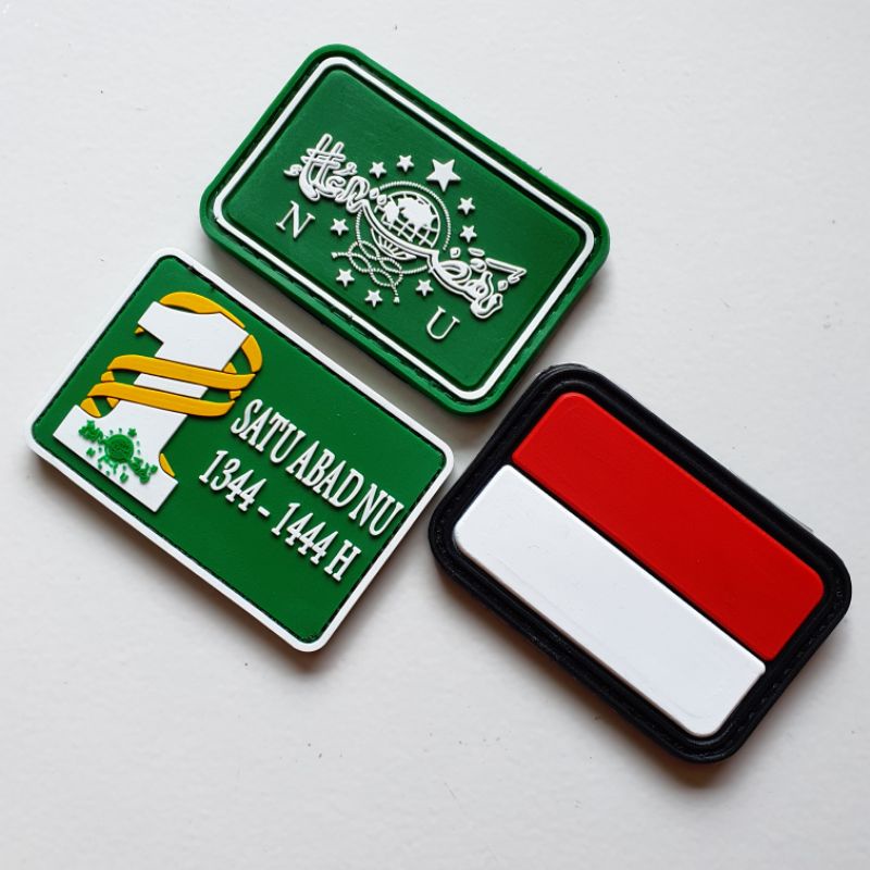 patch rubber satu set logo satu abad NU + bendera indonesia + nahdlatul ulama / tempelan emblem karet velcro