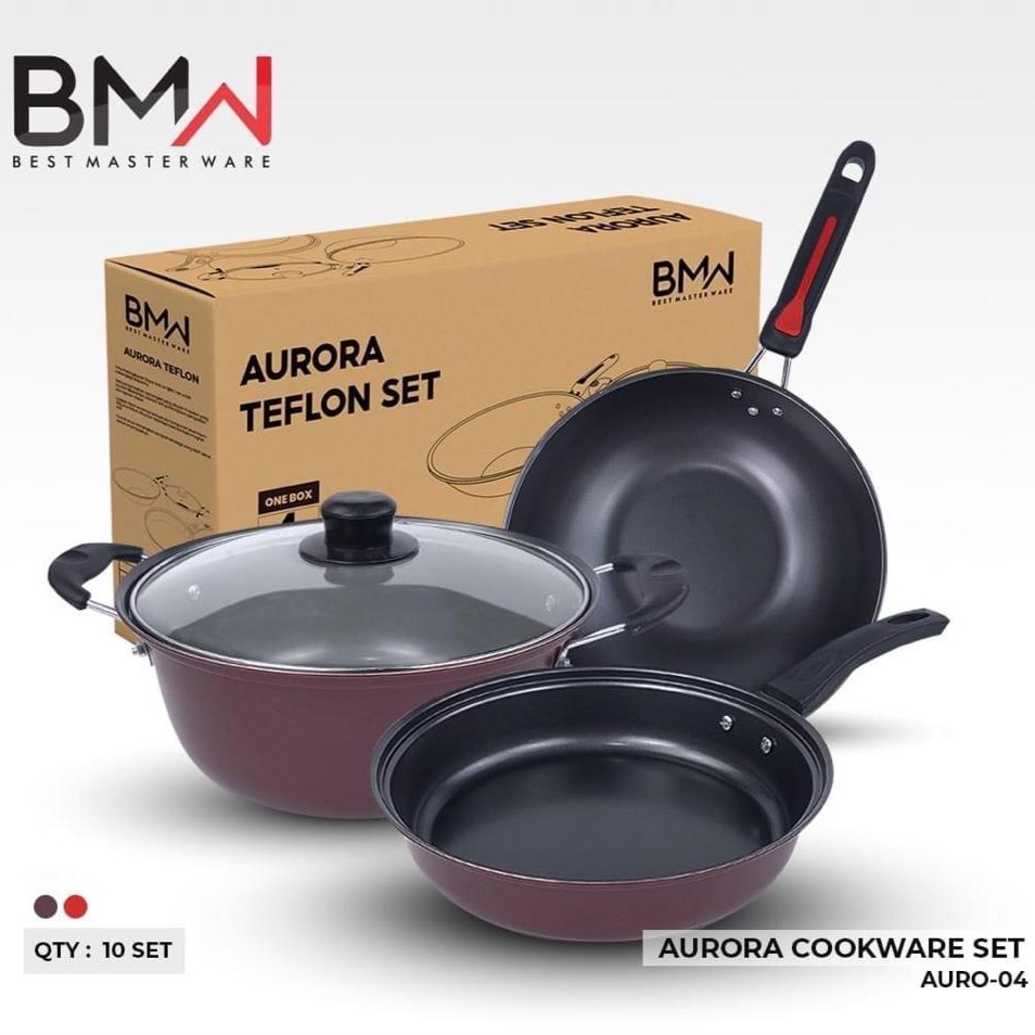 Kitchen Set Teflon Panci Set Aurora - Wajan Penggorengan Wok Pan Kado Nikah Fry Pan BMW
