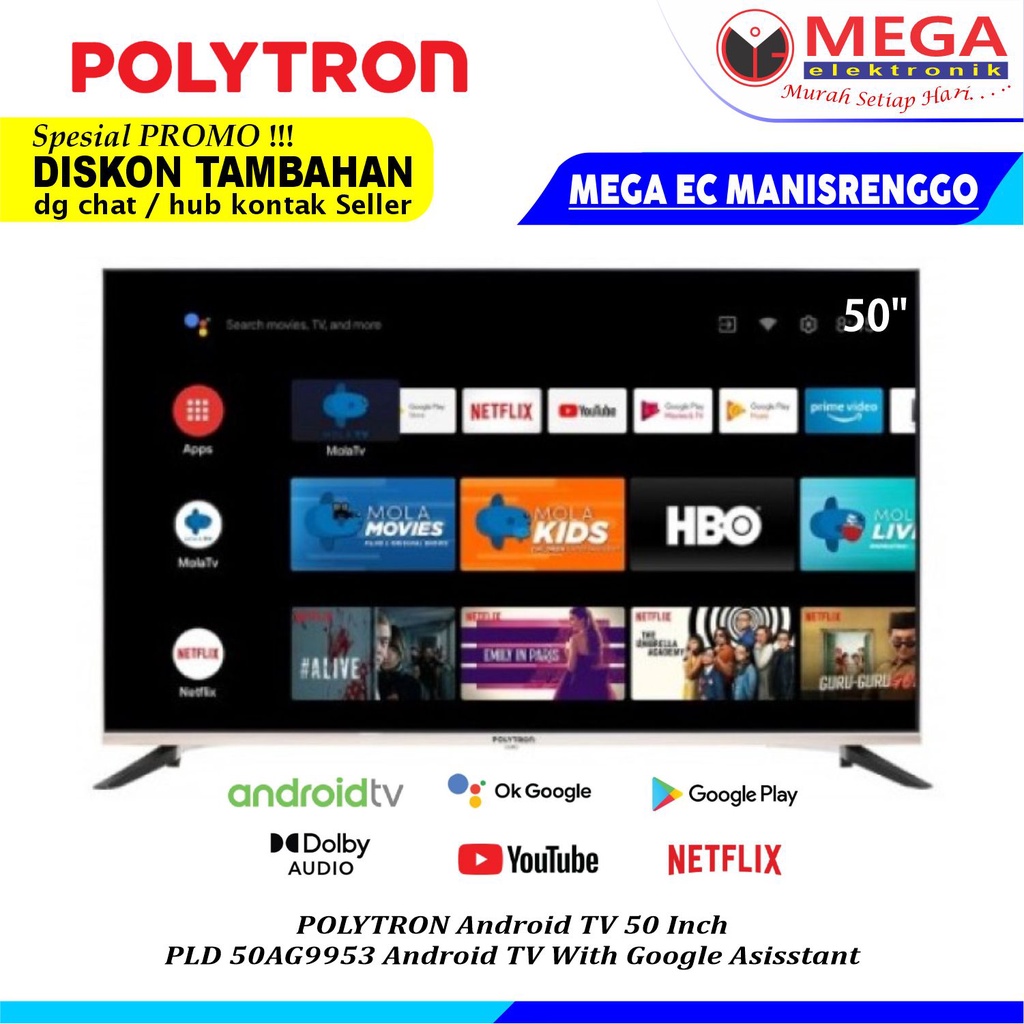 POLYTRON SMART ANDROID TV PLD 50AG9953 50 INCH FULL HDTV LED TV POLYTRON PLD50AG9953 SMART ANDROID TV